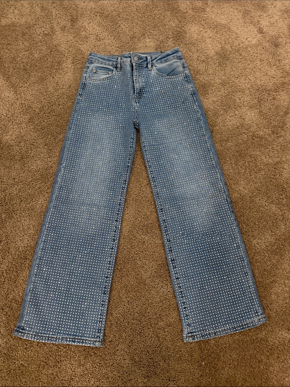 Tractr Light Blue Studded Wide-Leg Kids Jeans